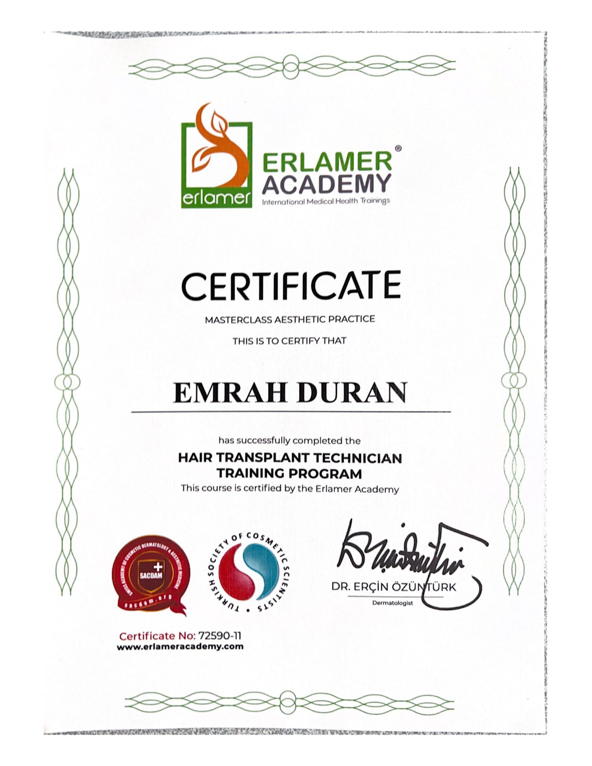 Dr. Emrah Duran Cert2